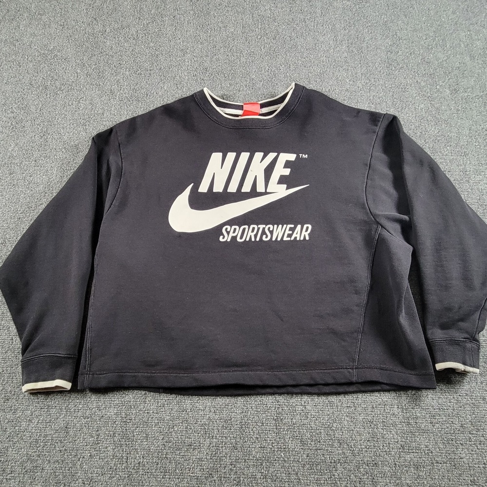 Nike Sportswear Cropped Sweatshirt Women's L Black Crewneck Pullover RED LABEL